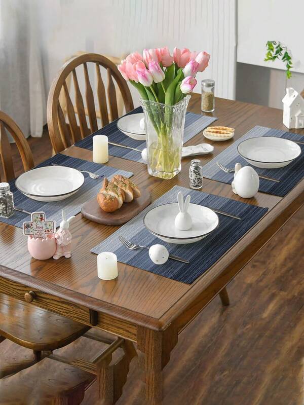 4pcs/6pcs Ombre Tablecloth, Modern Living Room & Dining Table Decor Placemats, Washable, Kitchen Table Mats, Heat Resistant & Stain Proof Table Decoration, Suitable For Home Party, Camping Outdoor Dining, Coffee Table, Spring/Summer Home Decor