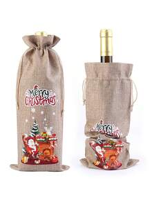 1/4pcs 2025 Christmas Bundle Pocket, Red Wine Champagne Packaging Bag, Christmas Party Drawstring Bag, Wine Gift Bag, Suitable For Family Gatherings, Christmas Decoration - Multicolor - View 9