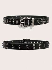 铆钉腰带，男女皆宜，Y2K风格金属朋克摇滚风，仿皮材质，十字铆钉设计，适合搭配裤子，秋季、万圣节、秋冬季配饰，青少年、青年、男士皆可佩戴，休闲、户外、运动、度假、毕业、生日、日常穿着皆宜。 - 黑色 - 查看 3
