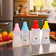 8 pièces Mini bouteilles de ketchup de tomate mignonnes et colorées, boîtes de vinaigrette de tomate vides, distributeur de ketchup et de moutarde pour adultes, petit contenant de sauce portable, pour boîte à bento de bureau