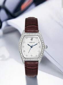 1 pieza Reloj de cuarzo con forma de barril y diamantes incrustados para mujer LUCKYFOX, esfera brillante, elegante y lujoso, adecuado para uso diario, accesorio, regalo de cumpleaños u ocasiones especiales