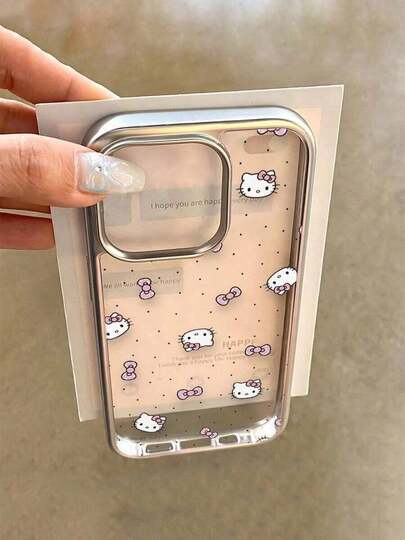 Sanrio 1 szt. etui na telefon Sanrio z kokardką w groszki Hello Kitty Cat z kreskówkową grafiką, kompatybilne z modelami 16/15/14/13/12/11/7/8 Plus/Xs Max/Xs/Xr, z nadrukiem graffiti, lekkie, odporne na wstrząsy, zarysowania, odporne na wybuchy (karta fotograficzna nie jest dołączona)