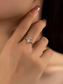 1 Anello in argento sterling S925 alla moda con pietra di luna, gioiello di qualità per signore, regalo per feste, compleanni o uso quotidiano