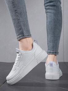 Lace-Up Casual Sneakers For Men, High Popularity White Shoes, Versatile, Soft Sole, Anti-Slip & Wear-Resistant, Size 36-45 - White - View 5