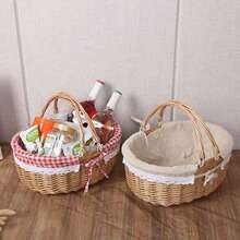1pc Picnic Basket, Outdoor Picnic BasketSpring Outing Essential Storage Basket,Double Handle Picnic Basket, Snack FruitStorage Basket, Used For Living RoomDesktop Storage,Bedroom DecorationStorage,Classroom Office Storage, KitchenVegetable Food Storage, Tableware Storage - Multicolor - View 9