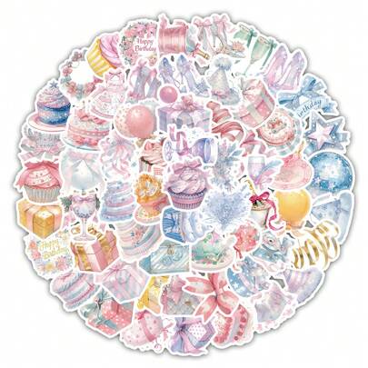 Pastel Watercolor Birthday Stickers Set: Cupcakes, Gifts & Party Decor-Dreamy Watercolor Birthday Stickers Pack: Cakes, Bows & Festive Decor-Sweet Birthday Themed Stickers: Ideal For Bullet Journals & Memory Keeping