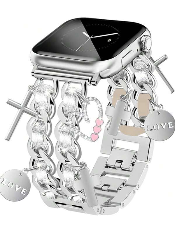 1PC Fashionable Double Thin Flash Leather Rope Hollow Heart Smart Watch Strap, Compatible With Apple Watch 38/40/41/42/44/45/46/49mm, Suitable For Apple Watch Series Ultra/SE/10/9/8/7/6/5/4/3/2/1, Adjustable Length, Easy To Operate (Strap Only, Watch And Case Not Included)