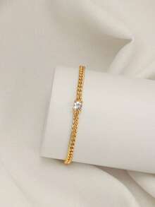 1pc Rhinestone Anklet, Fashionable Luxury Multi-Chain Metal Anklet, Suitable For Daily/Party/Travel Wear - Gold - View 3