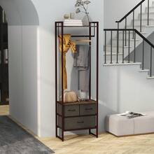 HOMCOM Free Standing Clothes Rail With 3 Fabric Drawers And Storage Shelves, Garment Rack, Hanging Rail For Hallway, Bedroom And Living Room, Rustic Brown - Rustic Brown - View 2