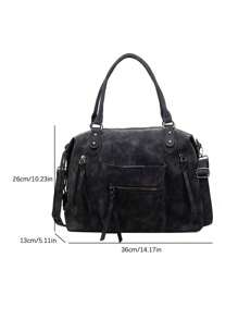 大容量超热高端手感包包新款单肩斜挎包商务旅行行李包女士时尚休闲复古百搭手提包简约托特包中世纪摩托包 - 黑色 - 查看 7