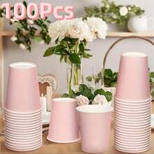 100pcs Pink Paper Cups With Gradient Design - Disposable, Reusable For Parties, DIY, And Holiday Celebrations, Perfect For Coffee, Drinks, And More, Holiday Party Supplies | Gradient Design Cups | Durable Paper Cups, Coffee Travel Mug