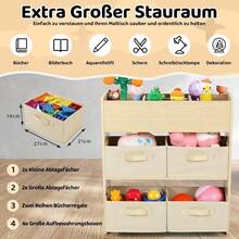 Kids Table And Chair Sets, Art Table With Storage Space, Wooden Children Drawing Table With Paper Wheels And 4 Storage Boxes, Toddler Table And Chairs Set For Drawing, Crafting, Writing, Learning - Amarillo - View 3