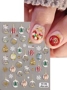 55D Relief Bronzing Gold Small Bells Nail Stickers Snow Trees Elk Nail Slider New Year Decor Wraps - Multicolor - View 10