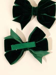 2pcs Dark Green Velvet Hair Bows For Girls Plain Bow Alligator Clips Solid Color Bow Hair Clips Fall Winter Barrettes New Year Gift For Kids Elegant Hairpins Holiday Party Headpiece Kids Baby Hair Accessories