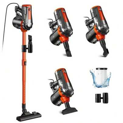 Przenośny, ręczny odkurzacz domowy z przewodem i zmywalnym filtrem, wielofunkcyjny ręczny odkurzacz pionowy, duża siła ssania 18 kPa, niski poziom hałasu, szczotki boczne, do użytku domowego, samochodu, twardych podłóg, dywanów, sierści zwierząt, skuteczne czyszczenie kurzu i zwierząt, narzędzie do sprzątania domu/prezent na Dzień Matki!