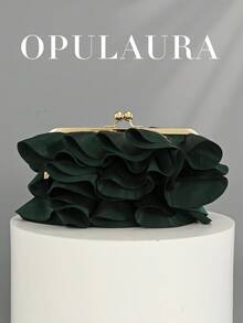 OpulAura 女士优雅迷人花瓣宴会手拿包，荷叶边设计晚礼服手提包，适合婚礼/度假/正式派对/舞会，配有链条 - 綠色 - 查看 2