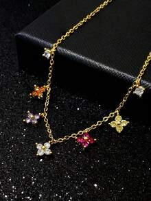 1pc Colorful Floral Anklet, Vibrant Floral Design, Charming Foot Jewelry - Four Leaf Clover Anklet - View 3