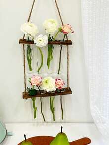 Probówka do roślin hydroponicznych, wiszący wazon na ścianę, wiszący stojak na kwiaty z drewnianej liny, innowacyjny dekoracyjny szklany pojemnik