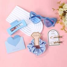 5pcs Bridesmaid Proposal Gifts Bridesmaid Hair Clips Bridesmaid Proposal Card Girls Heart Silk Satin Soft Hair Accessories Gifts Wedding Party Favors - 藍色+5件 - 查看 4