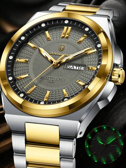 POEDAGAR Luxury Men's Wristwatch Stainless Steel Date Week Man Watch Waterproof Luminous Business Fashion Quartz Watches For Men