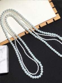 1PC Pearl Necklace Women Long Dress Accessories Double Cap Spring Autumn Sweater Chain Luxury Necklace