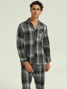 新款男士时尚休闲加厚冬季睡衣套装 - 灰色 - 查看 2