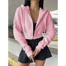 Women's Solid Color Casual Hoodie Zip-Up Sweatshirt , Black,Long Sleeve Tops Graduation,Back To School Outfits,Graduation,Teacher Outfits For Women,Back To School Pullover Fall Outfit - Pink - View 1