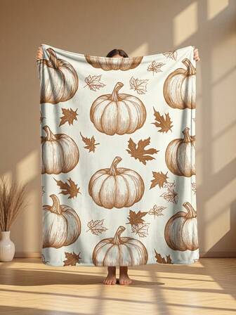 1 pieza Manta de franela, ropa de cama, manta suave y gruesa con estampado de calabaza, amigable con la piel, para siesta en la oficina, decoración de habitación, viaje y camping, adecuada para sala de estar, dormitorio, temporada de regreso a clases, regalo de vacaciones, decoración de Halloween