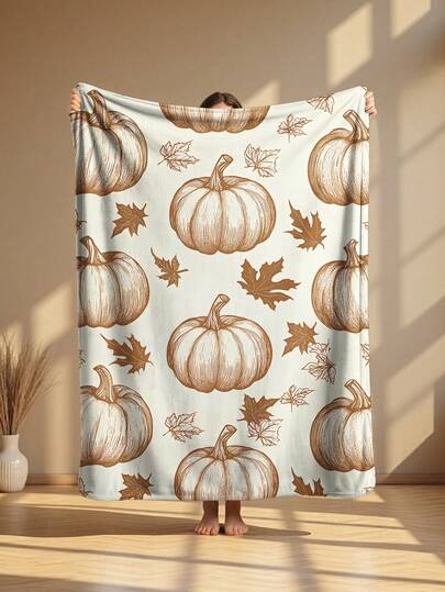 1 件法兰绒毯子，床上用品，南瓜图案厚实柔软亲肤沙发盖毯，适合办公室午睡、房间装饰、旅行露营，适合客厅卧室、返校季、节日礼物、万圣节装饰