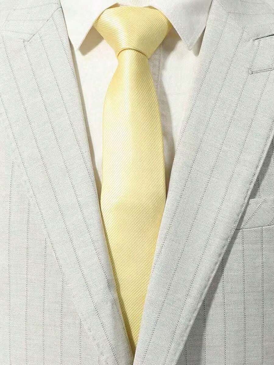 1pc Men's Yellow Fashionable Densely Woven Business/Formal Necktie - Yellow - View 1