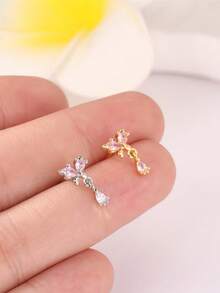 1 Pieza Pendiente de nariz con diseños colgantes de mariposa, corazón y cruz, Anillo de nariz en forma de L, Joyería de piercing de oro/plata para mujeres