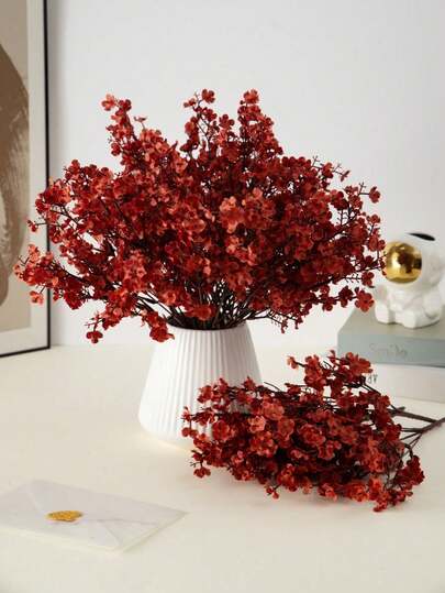 MEHELANY 4 قطع من أزهار الجيبسوفيلا الاصطناعية باللون الأحمر الخريفي، باقة نباتات جيبسوفيلا مزيفة للهالوين وعيد الموتى والديكور الخريفي للغرف والحدائق والمداخل والمواقد والحفلات والزفاف وعيد الميلاد والسنة الجديدة والهدايا وأشجار عيد الميلاد وإكليل عيد الميلاد وديكور