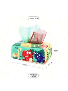 1 套 10 件婴儿纸巾盒玩具 - 蒙特梭利设计柔软毛绒纸巾盒玩具，适合 6-12 个月婴儿，柔软填充，可重复使用的丝质围巾，培养宝宝的精细运动技能，高对比度皱纹感官玩具，包括 3 张发声纸和 6 条围巾，适合男孩和女孩的早教生日礼物（部分配件颜色随机）