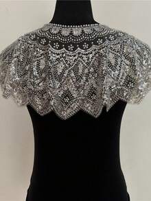 New Sequin & Beaded Shawl Collar Bolero Jacket, Glittering Short Formal Dress Outerwear, Retro Vintage Style, Gold Color - Multicolor - View 6
