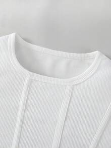 Set de 2 piezas Conjunto informal de estilo callejero para niñas preadolescentes, camiseta de manga larga blanca y jeans de mezclilla azul desgastados, nueva llegada de primavera/verano - Multicolor - Ver 3