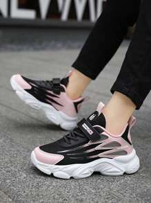 [轻便] 透气网眼跑步鞋，条纹休闲运动风格，四季低帮运动鞋，魔术贴闭合，圆头织物鞋面和 EVA 鞋底，适合男孩和女孩，可爱的鞋子 - 黑色 - 查看 2