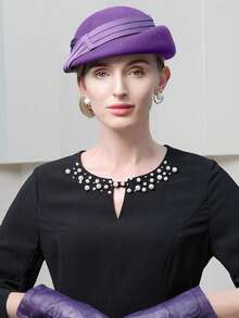 HIMESPORT Elegant Wool Felt Beret Hat - French Millinery Wedding Cocktail Cap For Women With Ribbon, Perfect For Formal Church, Tea Party & Formal Occasions - Solid Color - View 10
