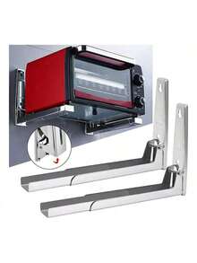 MEFENY 2 Unids Soporte para Horno de Microondas de Acero Inoxidable,Estiramiento Plegable Montaje en Pared Estante Estante Ajustable para Cocina Casera,horno soporte de Acero inoxidable (Pares de Accesorios microondas) - Plateado - Ver 1
