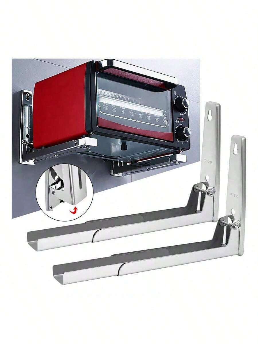 MEFENY 2 Unids Soporte para Horno de Microondas de Acero Inoxidable,Estiramiento Plegable Montaje en Pared Estante Estante Ajustable para Cocina Casera,horno soporte de Acero inoxidable (Pares de Accesorios microondas) - Plateado - Ver 1