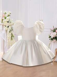 Kleine Mädchen Kleid mit Puffärmeln, Schleife und Perlenbesatz, elegantes Prinzessinnenkleid, geeignet Geburtstagsfeiern, Hochzeiten, Blumenmädchen, Feierlichkeiten