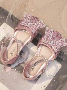Girls' Princess Shoes, New 2025 Model, Children's Sandals, Little Girls' Crystal High Heel Shoes, Leather Shoes Matching Dress
