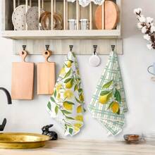 2/4pcs Lemon Print Kitchen Towels, Holiday Decorative Hand Towels, Soft Absorbent Drying Cloths, Kitchen Decor, Dining Table Decoration, Kitchenware, Home Decor
