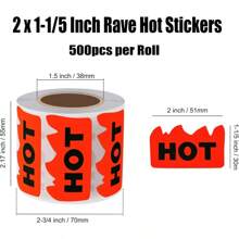 New 500pcs Rave Hot Stickers 2 X 1-1/5 Inch Fluorescent Red Hot Flame Fire Shape Labels Marking Popular Items For Restauresent Supermarkets Stores Shops Fluorescent Red