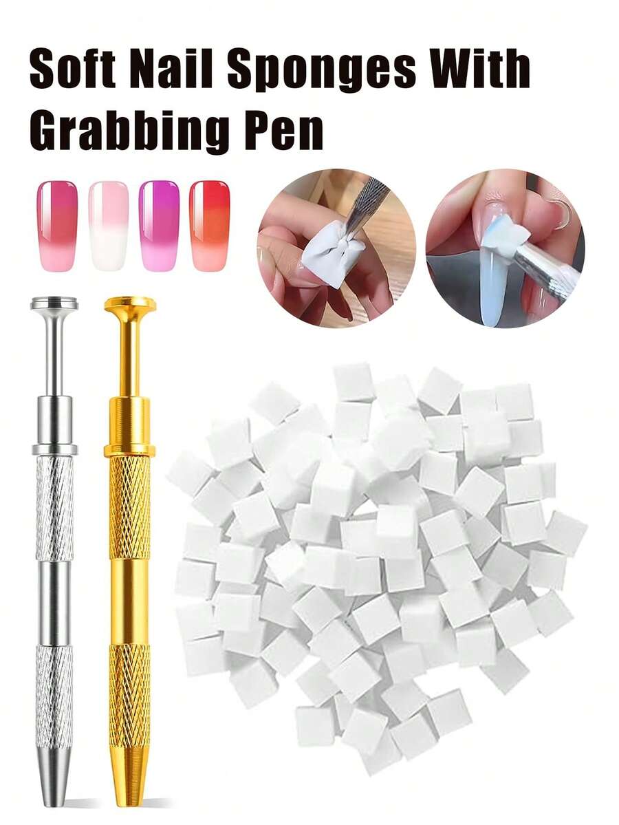 50/100件套渐变美甲海绵和蘸粉刷套装 - 无乳胶渐变调色海绵，适用于蘸粉/亚克力美甲，专业可重复使用美甲工具，渐变美甲海绵，渐变美甲海绵，美甲海绵工具，渐变美甲刷