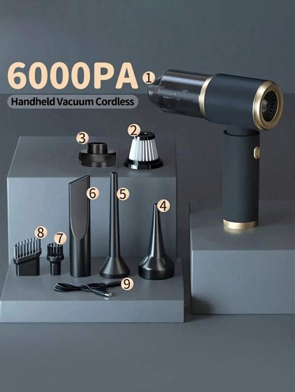 Dieses Auto-Staubsauger-Geschenkset beinhaltet einen 6000PA Staubsauger und sieben Zubehörteile. Dieser leistungsstarke kabellose Staubsauger kann sowohl im Auto als auch zuhause verwendet werden. Er verfügt über eine starke Saugkraft und Schutzfunktion, einen leistungsstarken Akku und hohe Saugleistung.