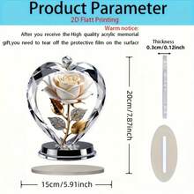 2 Decorazione da tavolo elegante a forma di rosa bianca a cuore, in stile minimalista moderno, base in acrilico trasparente, senza necessità di montaggio, leggera, adatta per soggiorno, ufficio, tavolo da pranzo, decorazione floreale per la casa a tema rosa, decorazione stagionale, stile bohémien, materiale durevole, ottimo regalo per compleanni, matrimoni, San Valentino