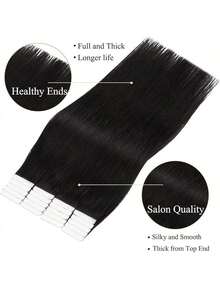 CEXXY #1B Tape In Extensions, 20 Pieces, 100% Real Remy Human Hair, Brazilian Straight Extensions, Skin Weft, Self-Adhesive, Salon-Quality Stick-On For Women - S1B - Xem 3