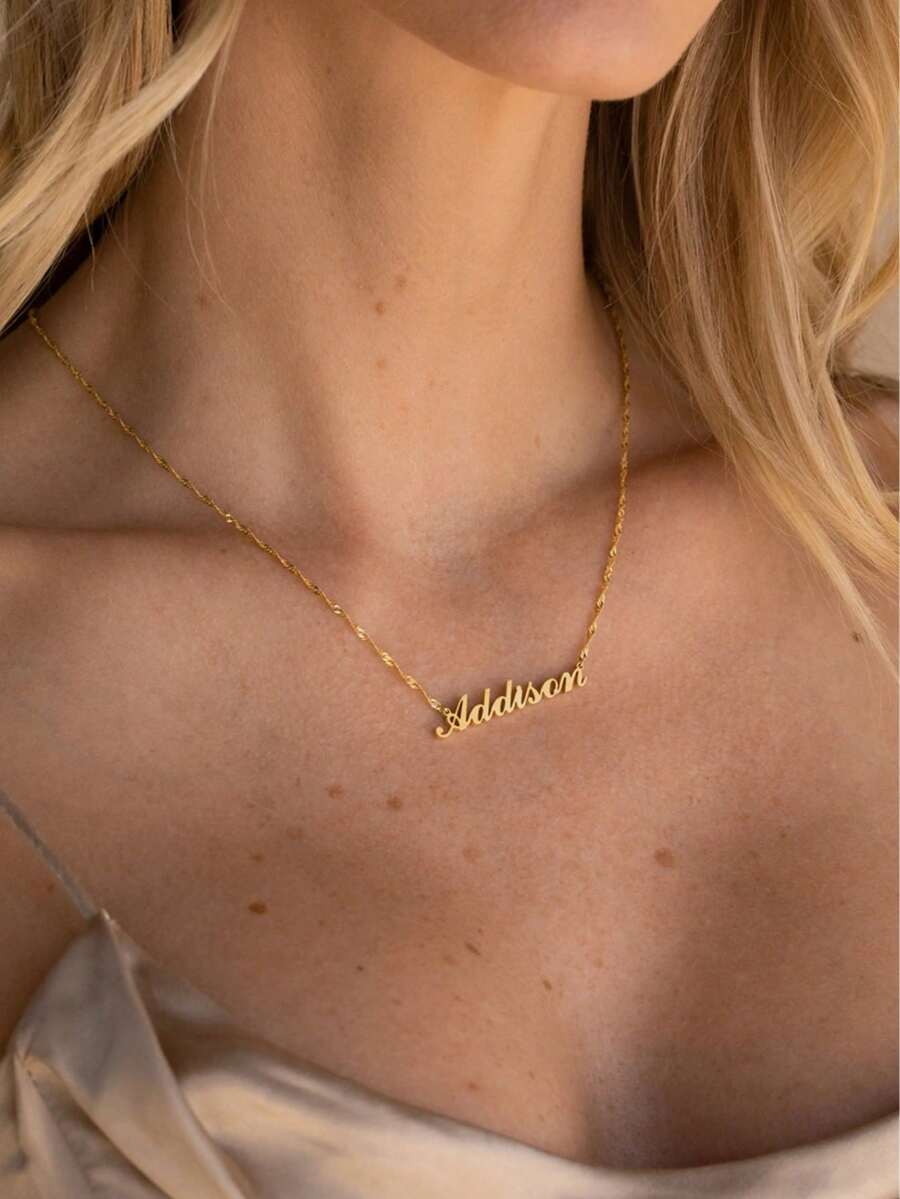 1Pc Custom Name Necklace By Caitlyn Minimalist Sparkle Twist Chain Name Necklace Stainless Steel Jewelry Necklace Personalized Gifts For Bridesmaid Proposal,New Year Glamour