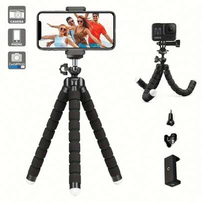 chaohongjia Flexible Mini Tripod With 360° Rotating Head, Portable Adjustable Camera Stand With Universal Clip, Compatible With Smartphones, Small Digital Cameras, And Lighting, Black ABS Material For Photography And Videography, Travel Tripod | Flexible Positioning | Adjustable Legs, Tripod Stand For Phone