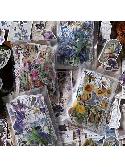 100 pezzi di adesivi decorativi vintage assortiti con piante, fiori e farfalle per fai-da-te, scrapbooking, diari e forniture scolastiche